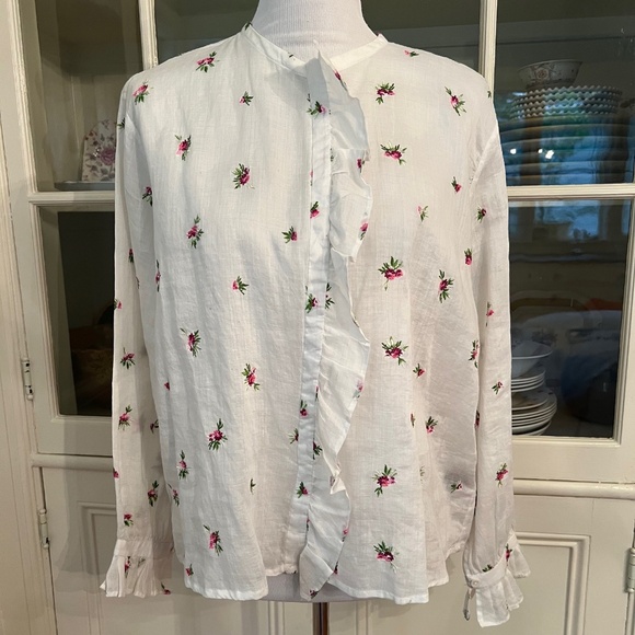 Isabel Marant Floral Rose Embroidered Blouse, Size 38/M-L, Ramie Cotton, Ruffle - Picture 1 of 14